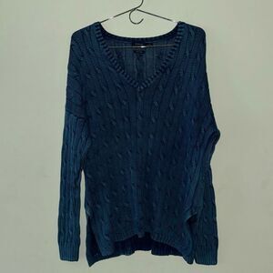 Polo Ralph Lauren Women’s M Blue Knit V Neck Sweater Pima Cotton Cable Knit